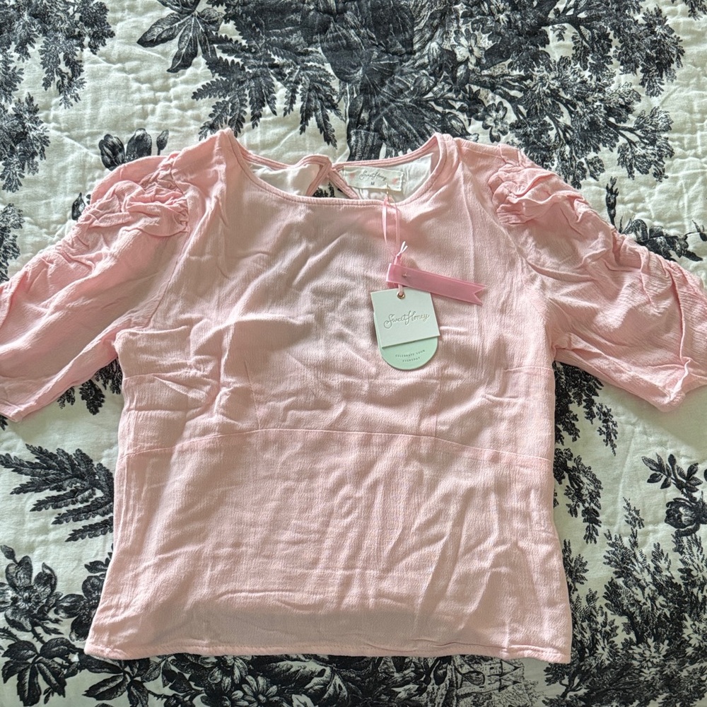 Sweethoney Pink Puff Sleeve Top with smocked back